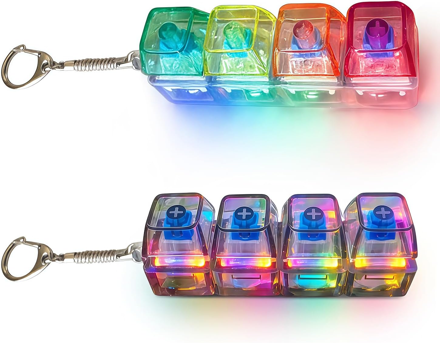 2 Pcs Mechanical Keyboard Fidget Clicker with RGB Lights, Clicky Keychain Stress Reliever, Light-Up Desk Accessory, Portable Decompression Gadget for Adults Office Gift