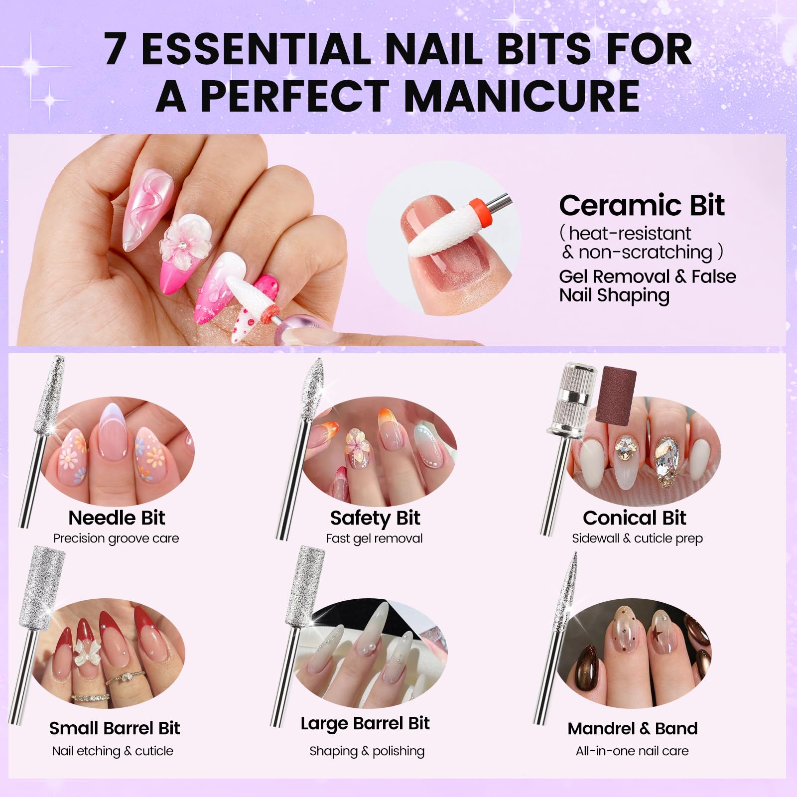 Taladro de uñas con kit de colector de polvo: lima de uñas eléctrica profesional de 20000 RPM para eliminación de gel acrílico, manicura y pedicura, juego completo de herramientas de uñas en bolsa de
