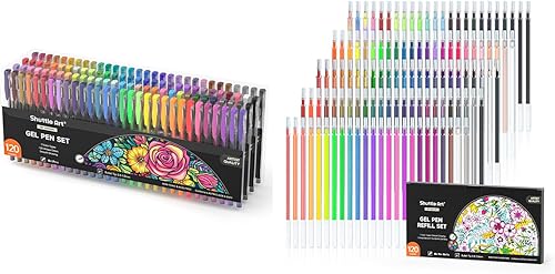 Shuttle Art Gel Pens Bundle, 120 Unique Colors (No Duplicates) Gel Pens Set + 120 Matched Gel Pen Refills, 7 Color Types for Kids Adults Coloring
