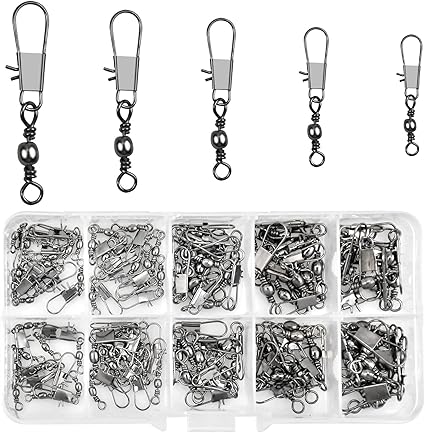 El barril giratorio de pesca de acero inoxidable con broche ball bearing es resistente y flexible, ideal para cambiar cebo y evitar enredos. Adecuado para diversos métodos de pesca y con un diseño que facilita su uso.