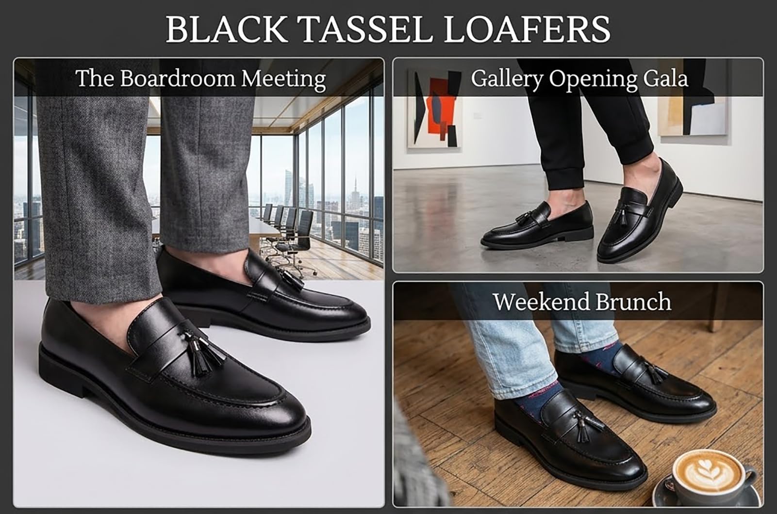 Mocasines con Borlas para Hombre Zapatos de Vestir Cuero PU Zapatos Bajos Formales Negocios Casual
