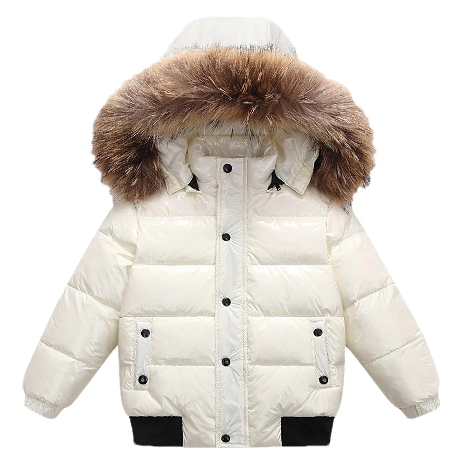 amropi Bambine e Ragazze Cappotto di Piumino Invernale Lucido Giacca con Cappuccio in Pelliccia Caldo Capispalla