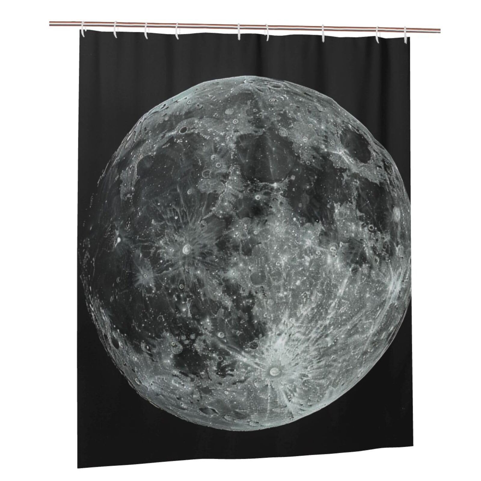 BWWHCCTI Moon Printed Shower Curtain With 12 Plastic Hooks Opaque Quick Drying Waterproof Shower Curtains Sets For Bathroom 152x183 Cm