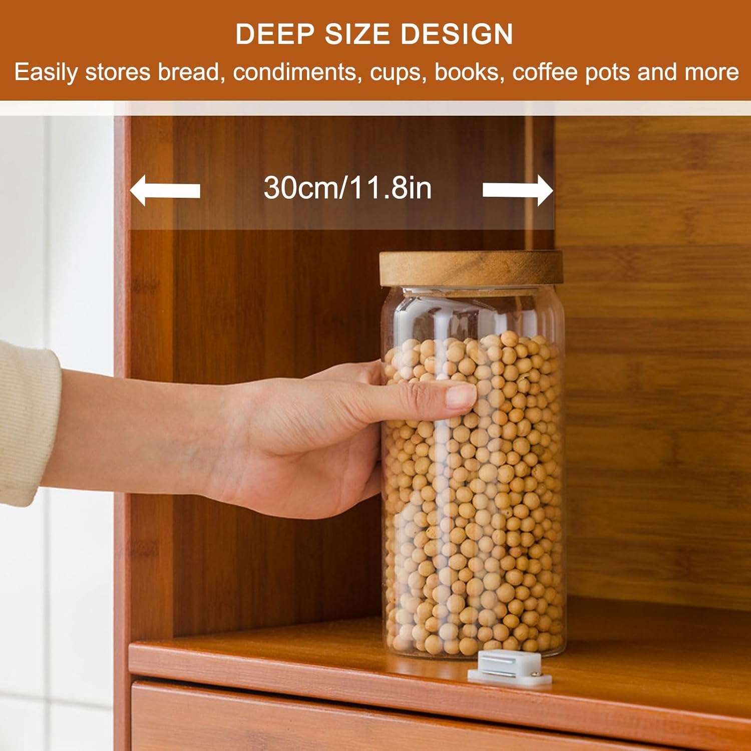 Bamboo Kitchen Storage Cabinet, Small Countertop Pantry Sideboard with Door & Drawer, Organizer Shelf for Spices, Seasonings & Bowls, 52×45cm/20×17.7in