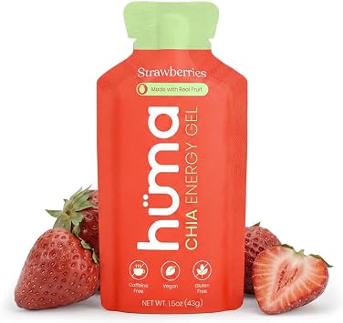 Huma Chia Energy Gel, Strawberries, 12 Gels | Real Food, Stomach Friendly Energy Gels