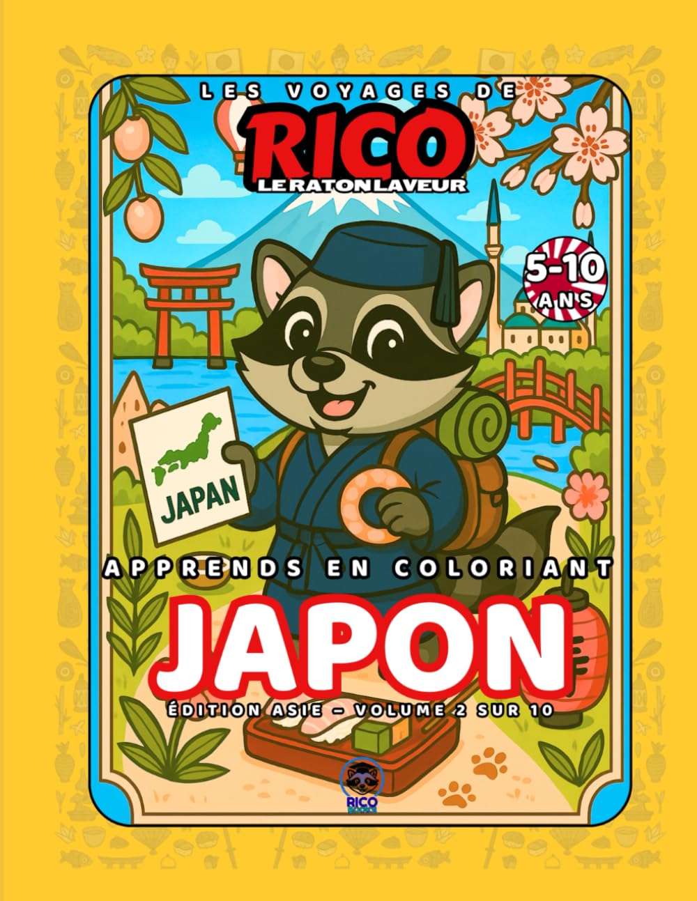 Japon – Livre de coloriage éducatif pour enfants (5–10 ans) | Les Voyages de Rico le Raton Laveur – Volume 2