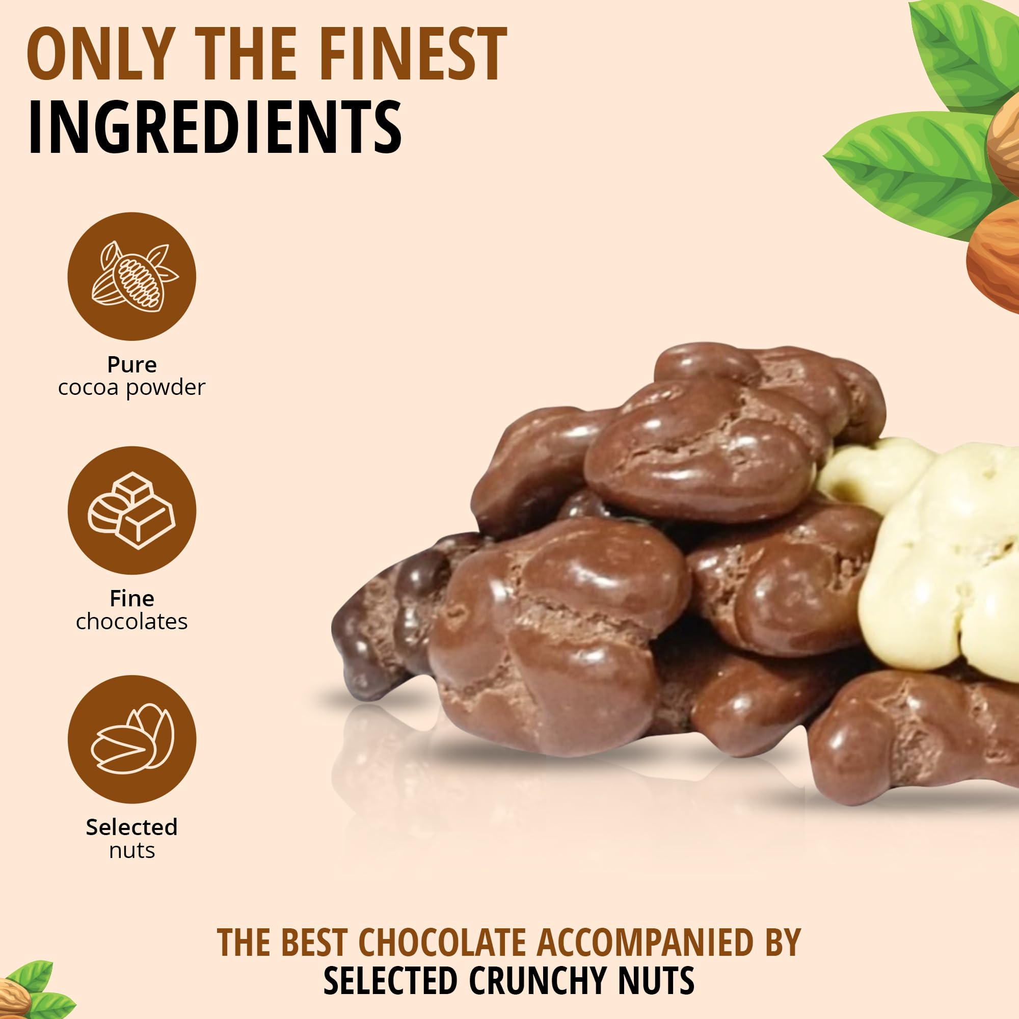 Chocolates Gourmet en Caja de Madera con Almendras, Pistachos y Nueces, Tres Chocolates | Caja Chocolate para Regalar, Chocolate Regalo, perfecto para San Valentín, Cumpleaños y Regalos Originales