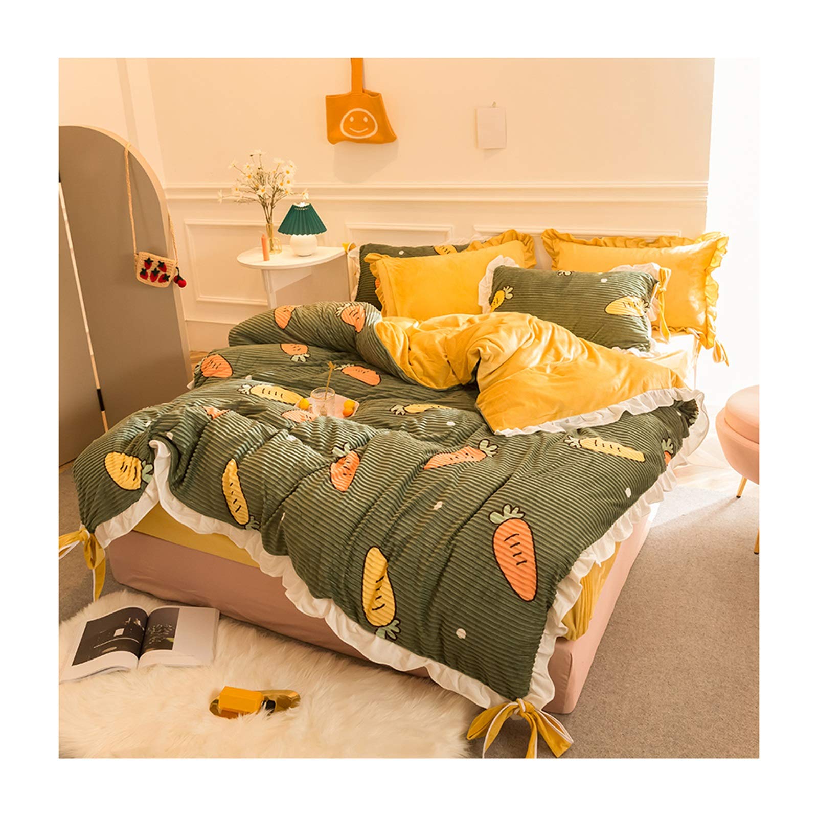 Housse de couette en flanelle de lait | Parure de lit d'hiver chaude 4 pièces