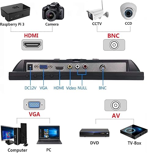 Miniatura 4 de TPEKKA Monitor CCTV de seguridad de 10 pulgadas HD IPS 1024 x 768 portátil mini TFT LCD monitor BNC HDMI VGA AV entrada para computadora PC FPV