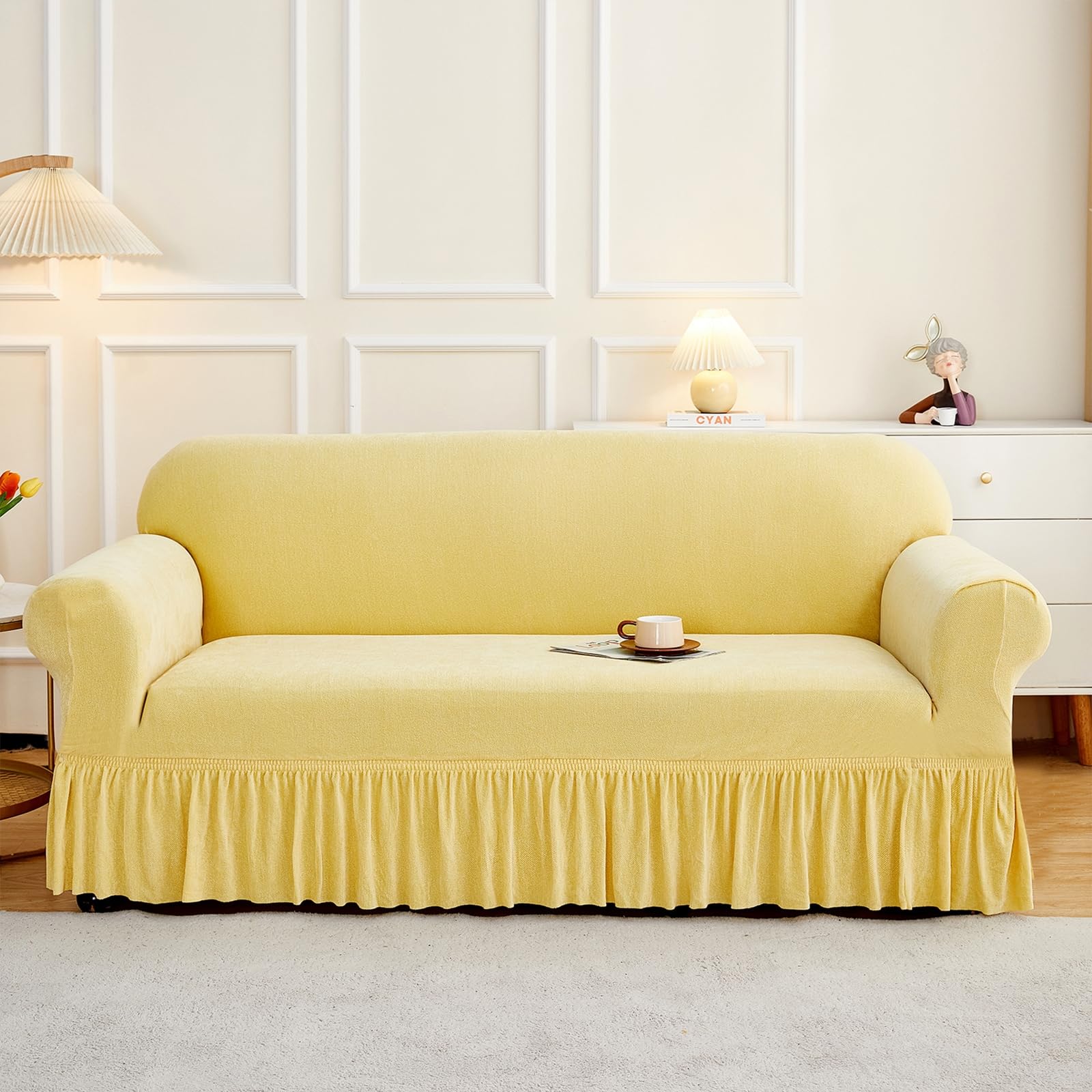 Housse de canapé extensible 1 place en chenille pour protection de meuble