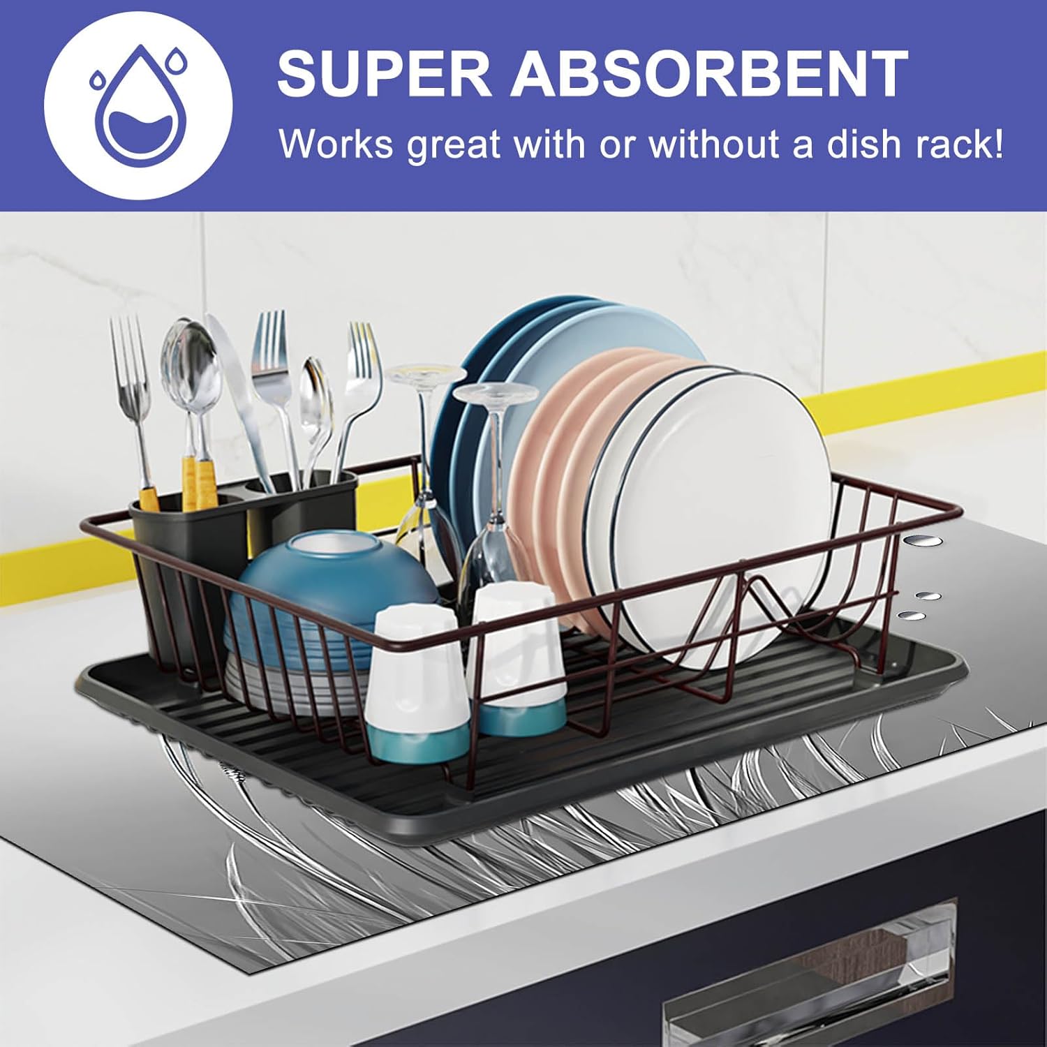 HOMETITUTE Stove Top Cover 28x20 Inch Diatomite Silver Reed and Dew Kitchen Decor Glass Stovetop Decorator Mat Electric Stove Glass Top Cover Heat Resistant Pad Dish Drying Mat