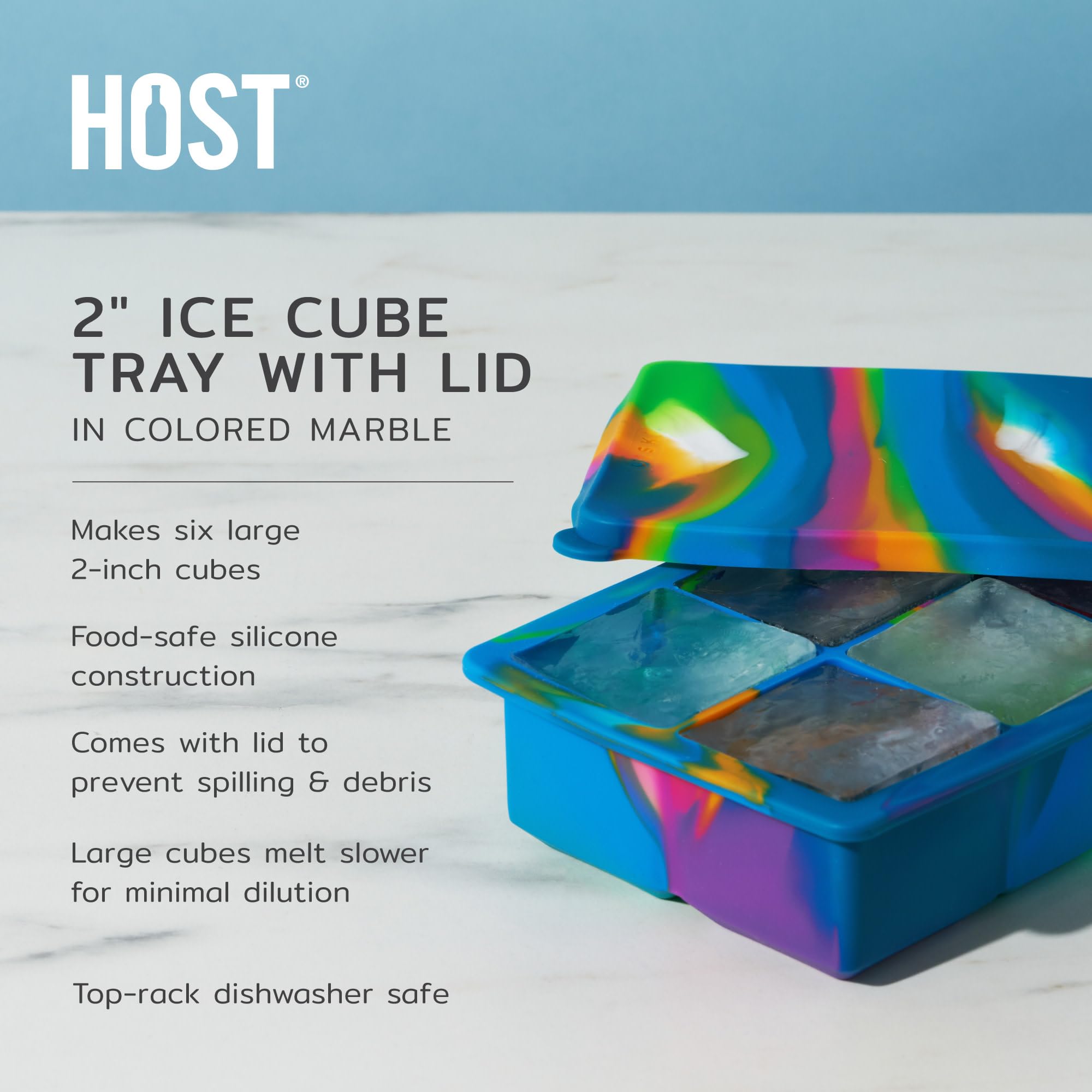 Host Eiswürfelform mit Deckel, für 6 große 5,1 cm große Würfel, langlebige Silikonformen, perfekt für Cocktails, Getränke, Mocktails, Eiskaffee, Tee, Infused Water, Küchenutensilien, 1 Stück, farbiger