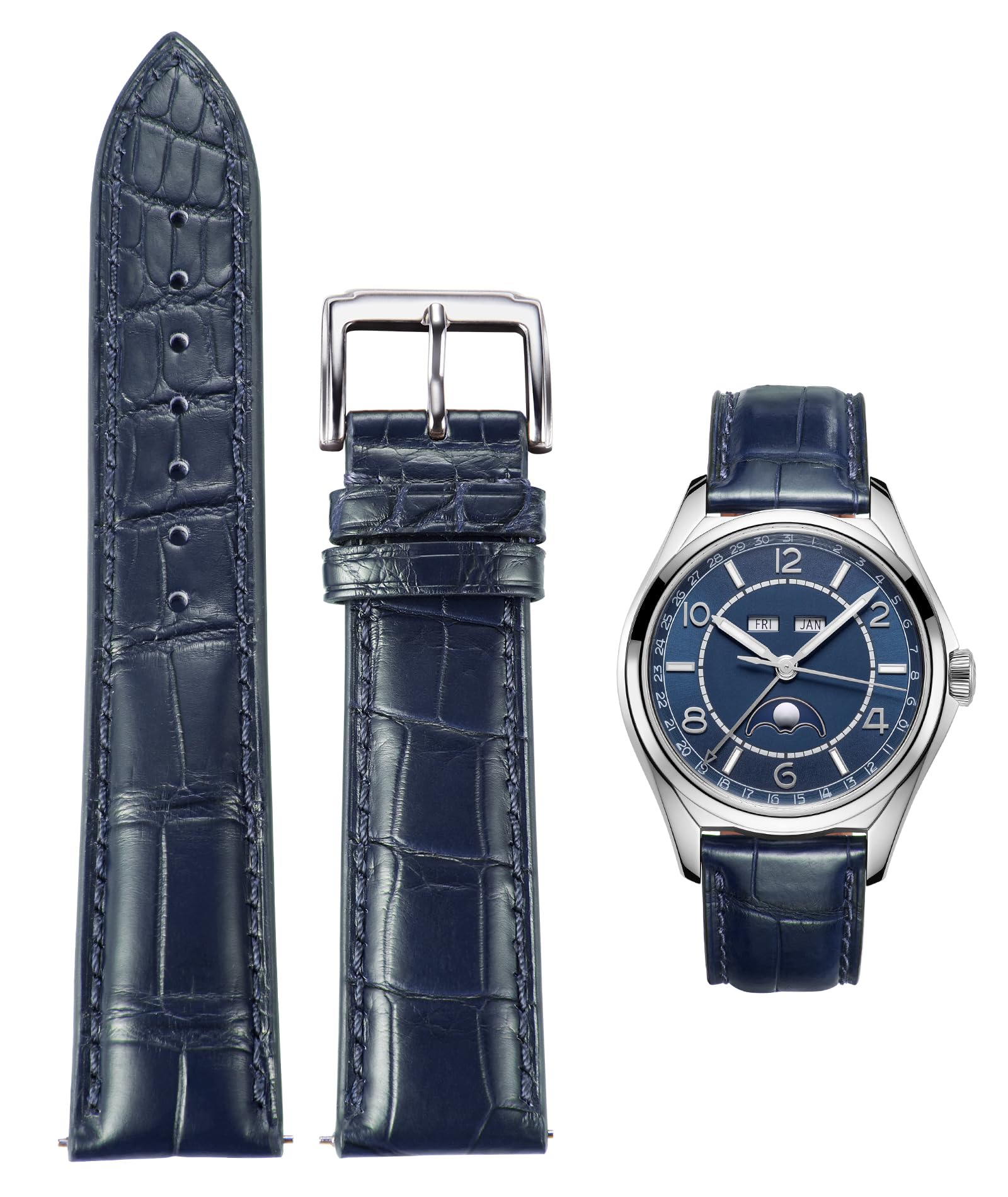BINLUN Leder Uhrenarmband Echtes Krokodilleder Uhrenarmbänder Alligator Lederarmband für Herren Damen Schnellverschluss Dornschließe 3 Farben Handgemacht Klassische Mode 18mm 19mm 20mm 21mm 22mm 24mm