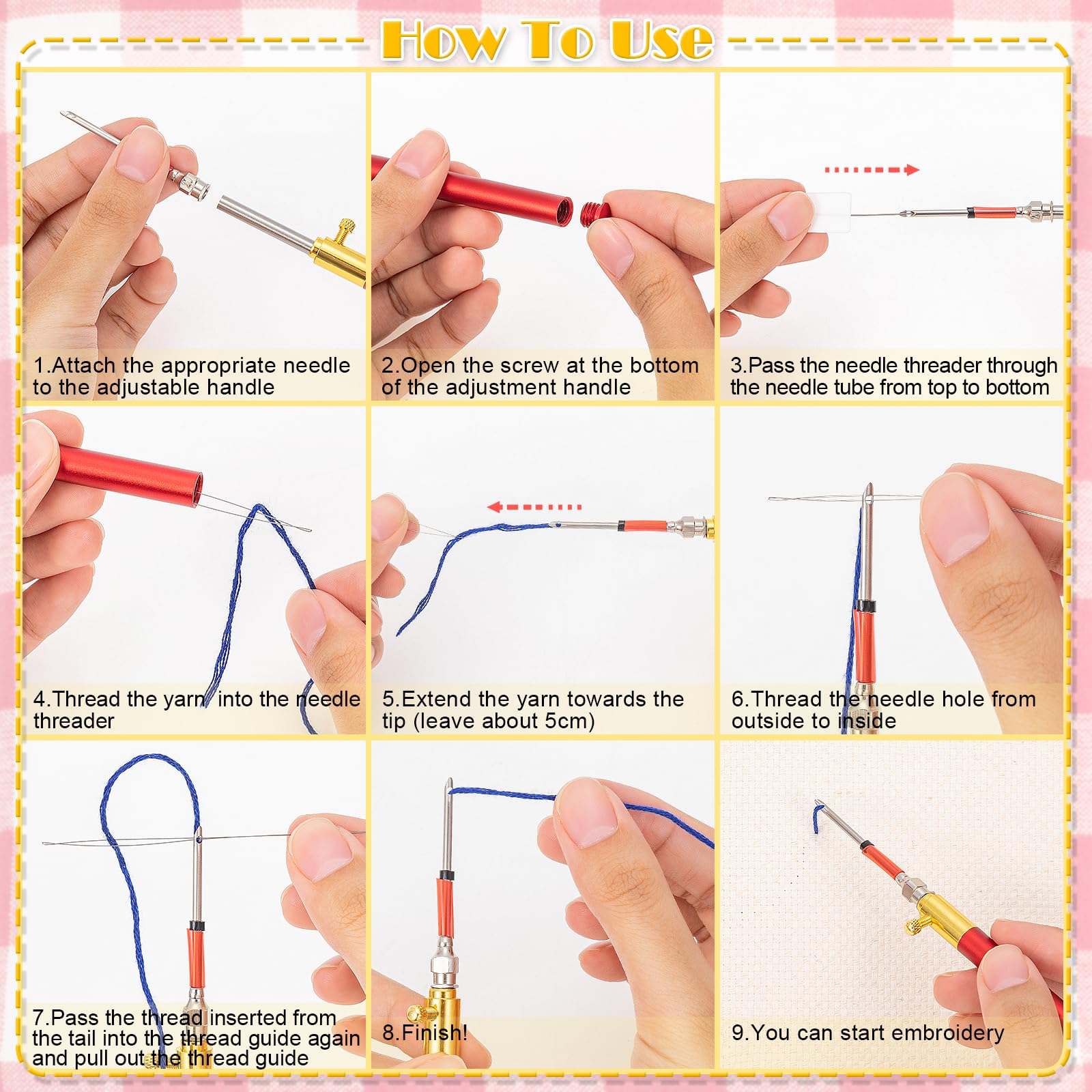 Punch Needle Kit Completo Kit Punch Needle 13 Pezzi | Per Ricamo E Cucito Fai Da Te | Con Aghi Regolabili E Infilatore Infila Ago