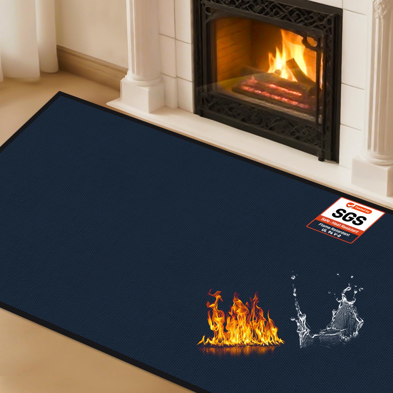 Hearth Rugs for Fireplaces Fire Resistant, 4' x 3' x 0.04'', Blue