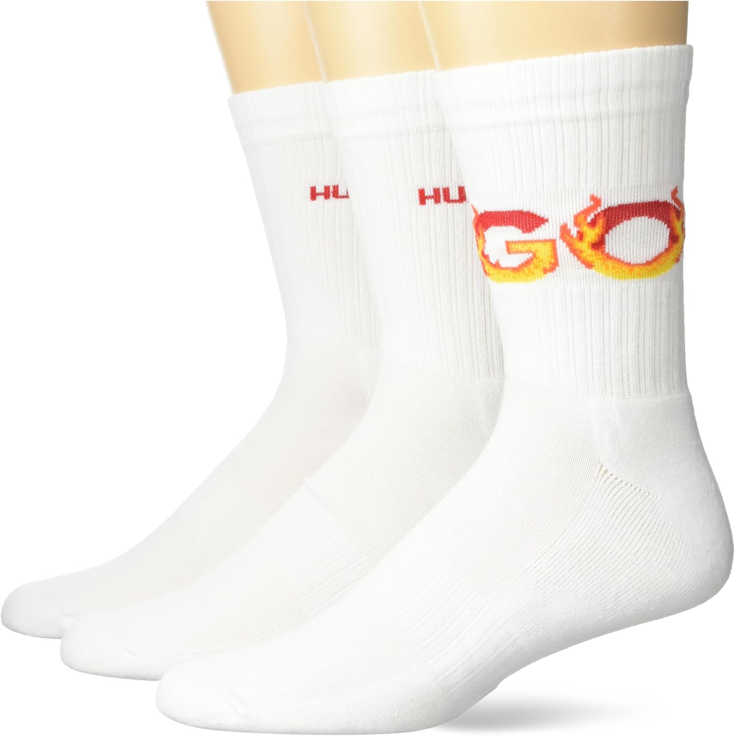HUGO Three Pack Branded Ribbed Socks