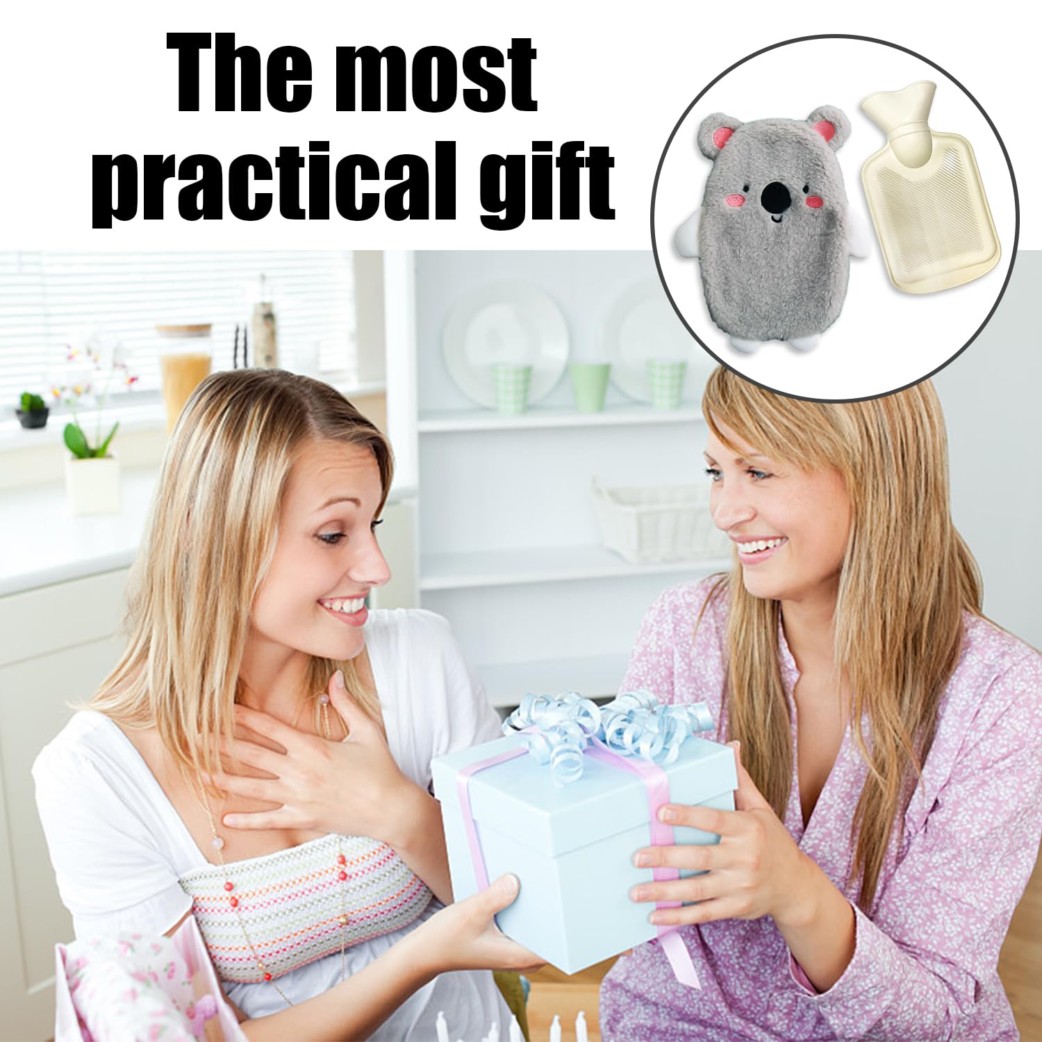 1 botella de agua caliente Koala para invierno, calentador de manos de felpa extraíble, bolsa de agua de PVC con temperatura constante, adecuada para el calor de invierno, bolsa de hielo de verano