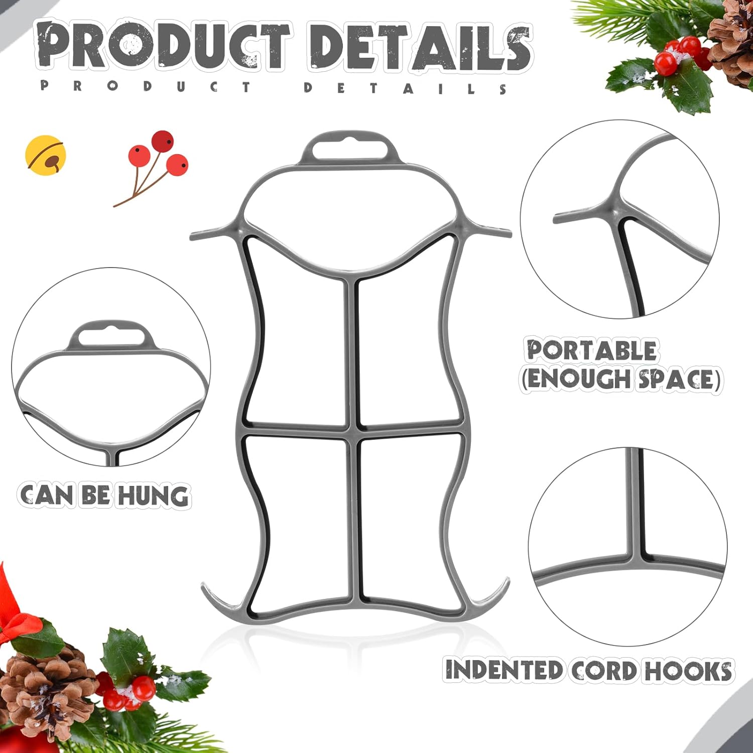 Shihanee 10 Pcs Christmas Holiday String Lights Storage Organizer and 1 Storage Bag Containers Light Cord Rope Reel Organizer Wraps(Gray)