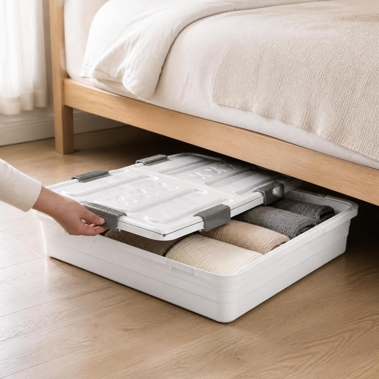 Contenitore Portaoggetti Sottoletto , Bianco elegante 101x51x15cm