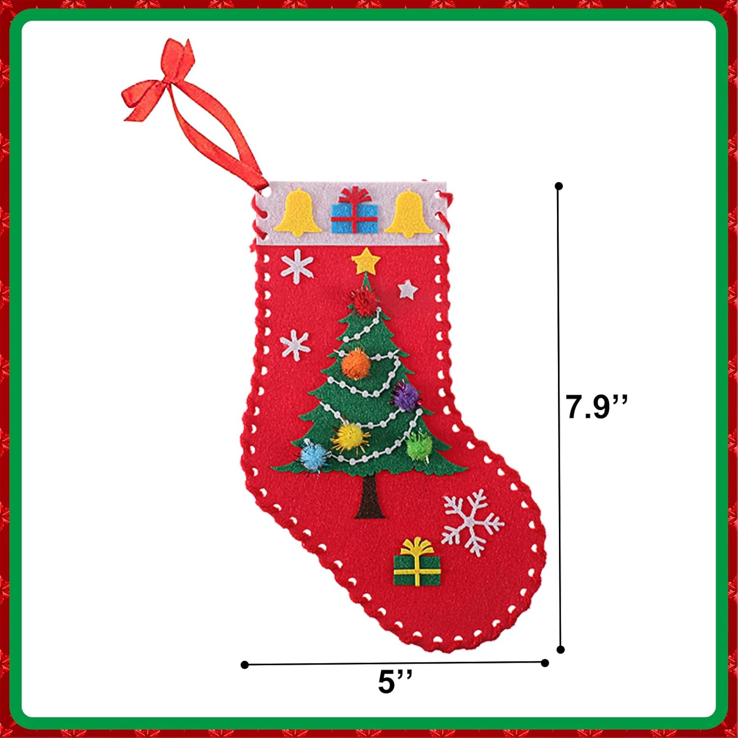 SATINIOR 10 Pcs Christmas Craft Felt Stocking Kits DIY Sewing Felt Stockings Christmas Ornaments Tree Wall Door Hanging