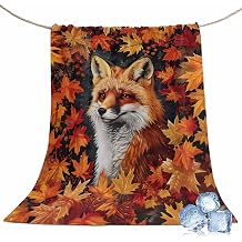 30"x40" Throw Cooling Blanket Fox Ice Silk Lightweight Breathable Soft Summer Blanket for Hot Sleepers Couch Bed Sofa Camping Orange Maple Leaves