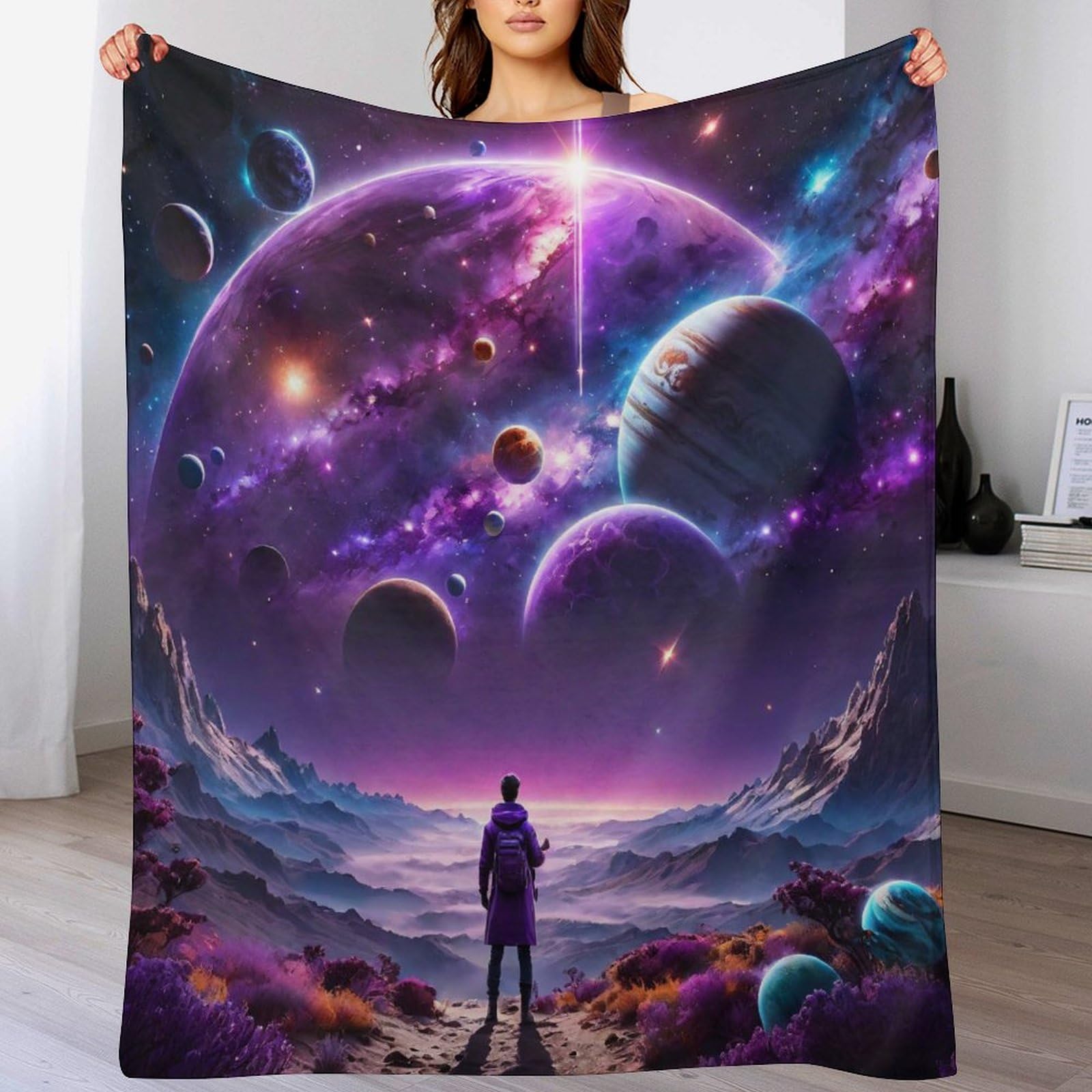 Couverture polaire planète en flanelle épaisse 100x130cm pour lit et canapé