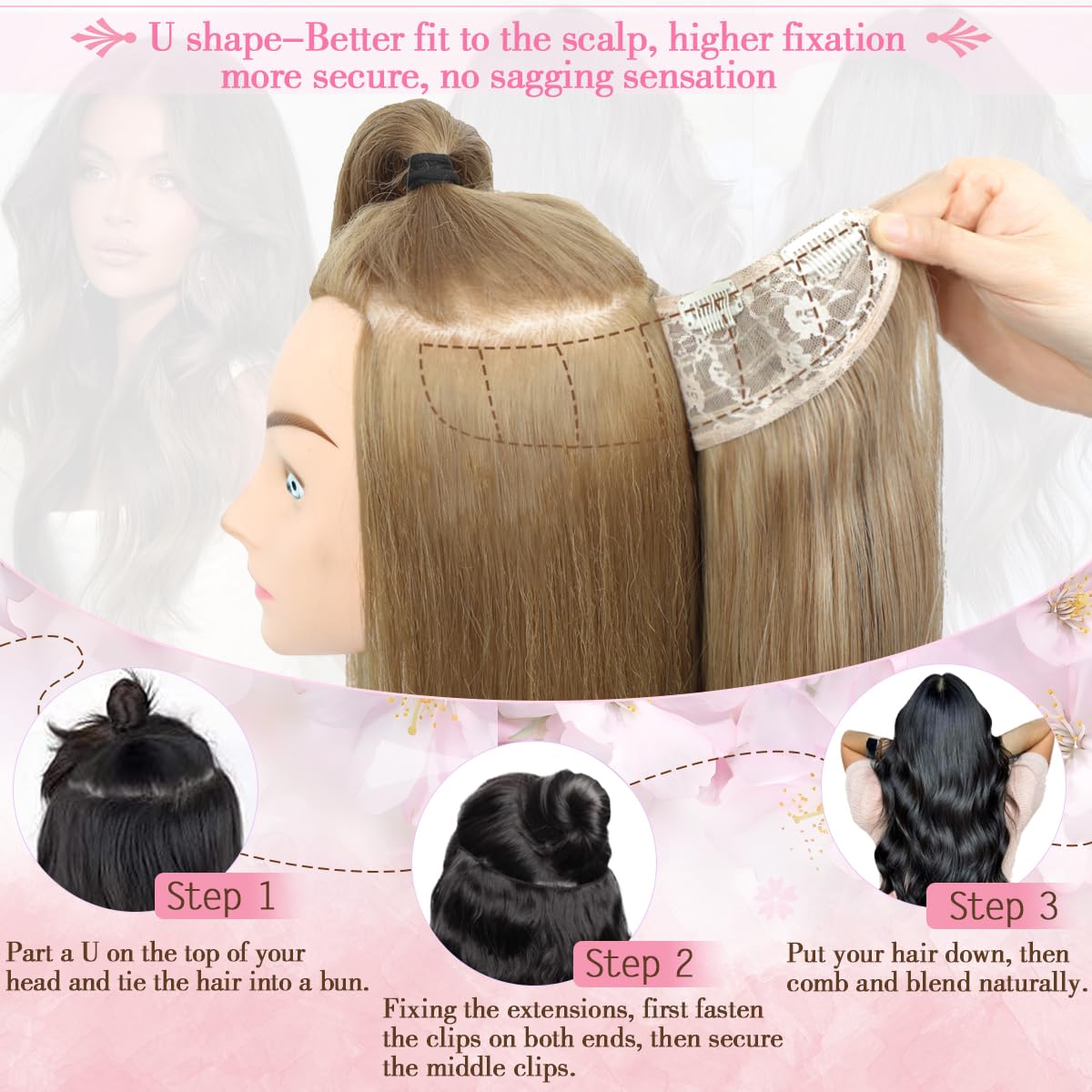 VEGALILY 20inch Hair Extensions 1PCS U-shape Clip in Hair Extension Layered Wavy Hair Extensions Clip in Soft Hair Extension synthetic Fiber Hairpieces for women (Rich Brown with Light Tail) - Image 3