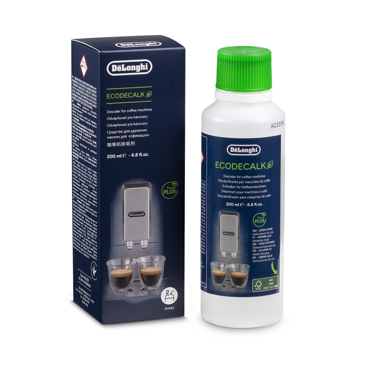 De'Longhi DLSC202 ECODECALK - Descalcificador para máquinas de café ecológica, ingredientes de materias primas naturales, 200 ml