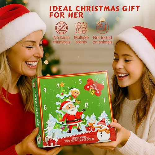 Miniatura 7 de Calendario de Adviento de Navidad 2025, regalos de bombas de baño para niños, 12 bombas de baño de burbujas sorprendentes en el interior, calendario
