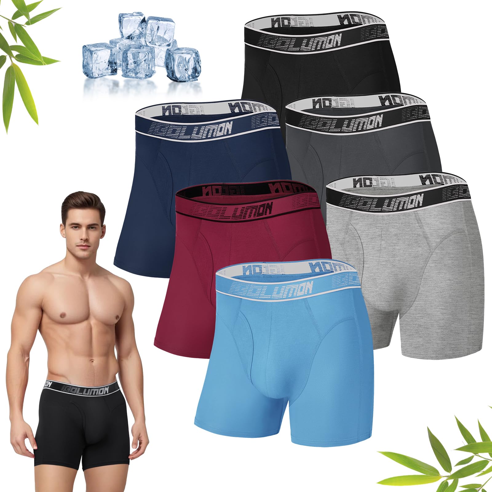 IGOLUMON Bambus Boxershorts Herren 6er Pack, Ohne Kratzenden Zettel Unterhosen Männer, Atmungsaktive und Weiche Unterwäsche mit Elastischem Bund (Gr. M - 2XL)