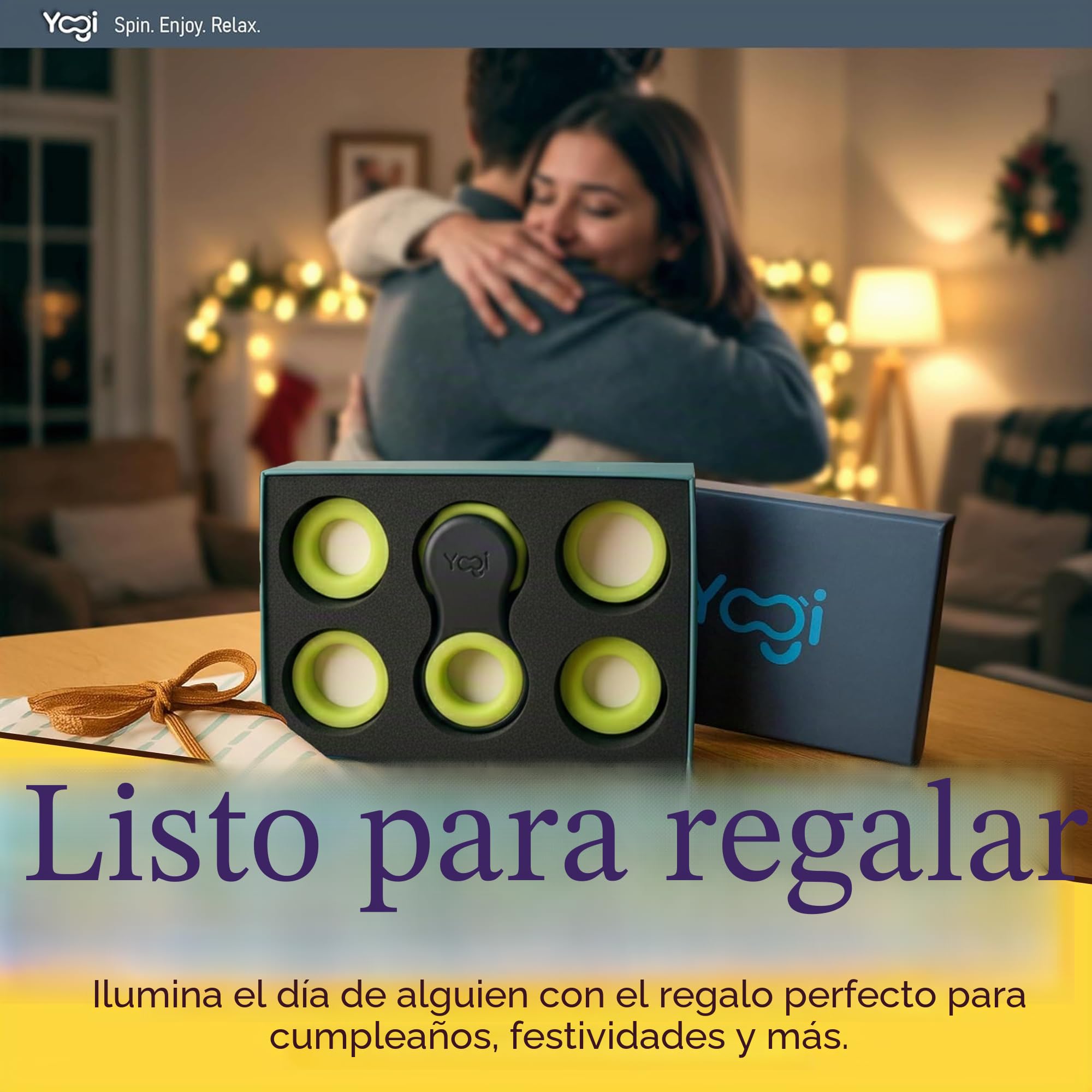 Yogi Juguete antiestrés, hilanderos para Adultos, Alivio de la ansiedad, ADHD, Add y Autismo, Juguetes silenciosos para Adultos y niños, Cinco tamaños de Anillo (Schwarz Gelb)