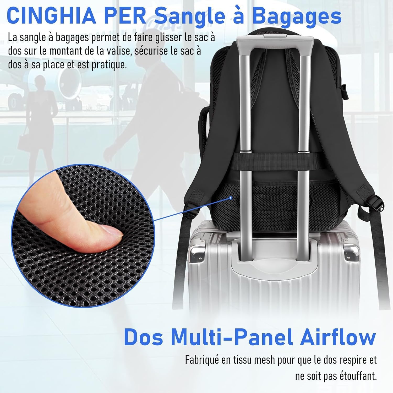 Taygeer Bagage Cabine 40x30x20 Ryanair, Sac a Dos Voyage Cabine Avion 40x30x20 Comme Cadeau Voyage, Imperméable Valise Cabine Bagage à Main, avec Sac à Chaussures, Homme Femme, Campus, Noir