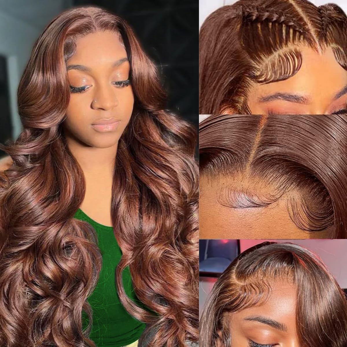 28Inch Chocolate Brown 13x6 Body Wave Lace Front Wigs Human Hair Pre Plucked 250% Density HD Full Lace Frontal Wigs With Baby Hair