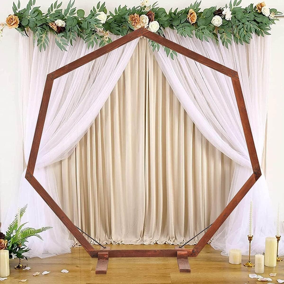 Hochzeitsbogen Hochzeitsbogen aus Holz, Hochzeitspavillon, siebeneckiger Hochzeitsbogen aus Holz, Gartenhochzeit, Geburtstagsparty-Holzkulissen