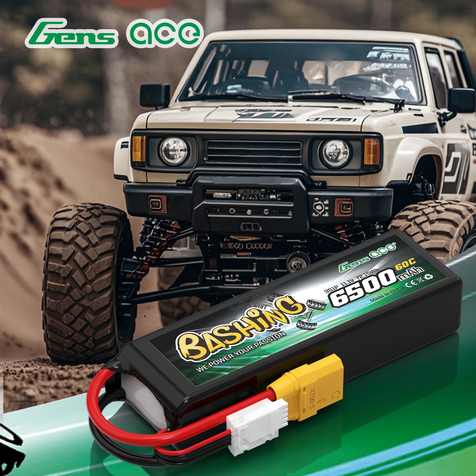 Gens Ace 3S LiPo Akku 6500mAh 11.1V 3S1P 60C Lipo Akku mit XT90 Steck Bashing Batterie für RC Auto, RC Flugzeug, RC Hubschrauber, RC Hobby
