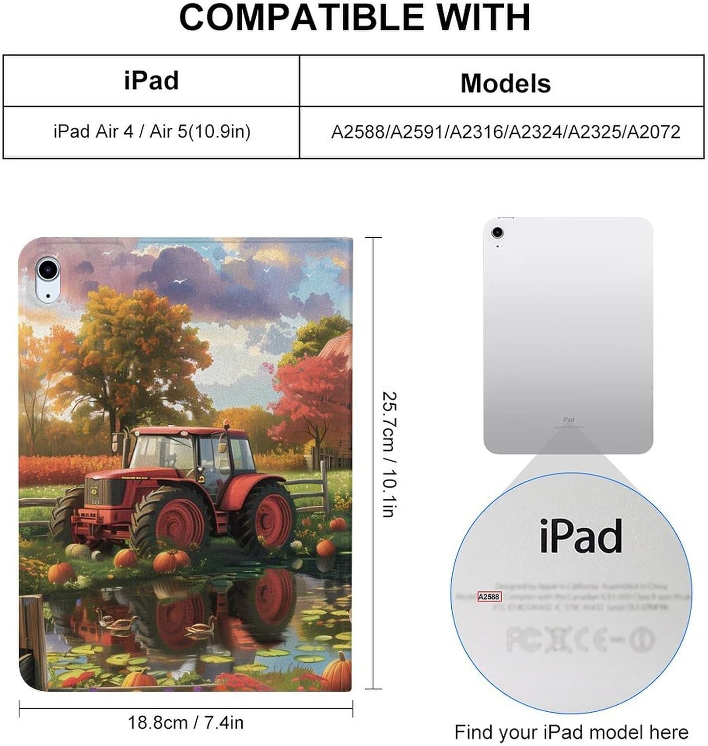 Farm Cottage Life Printed Case Trifold Stand Protective Cover Compatible with ipad Air5/air4 (10.9in) /ipad Pro 2018(11in)