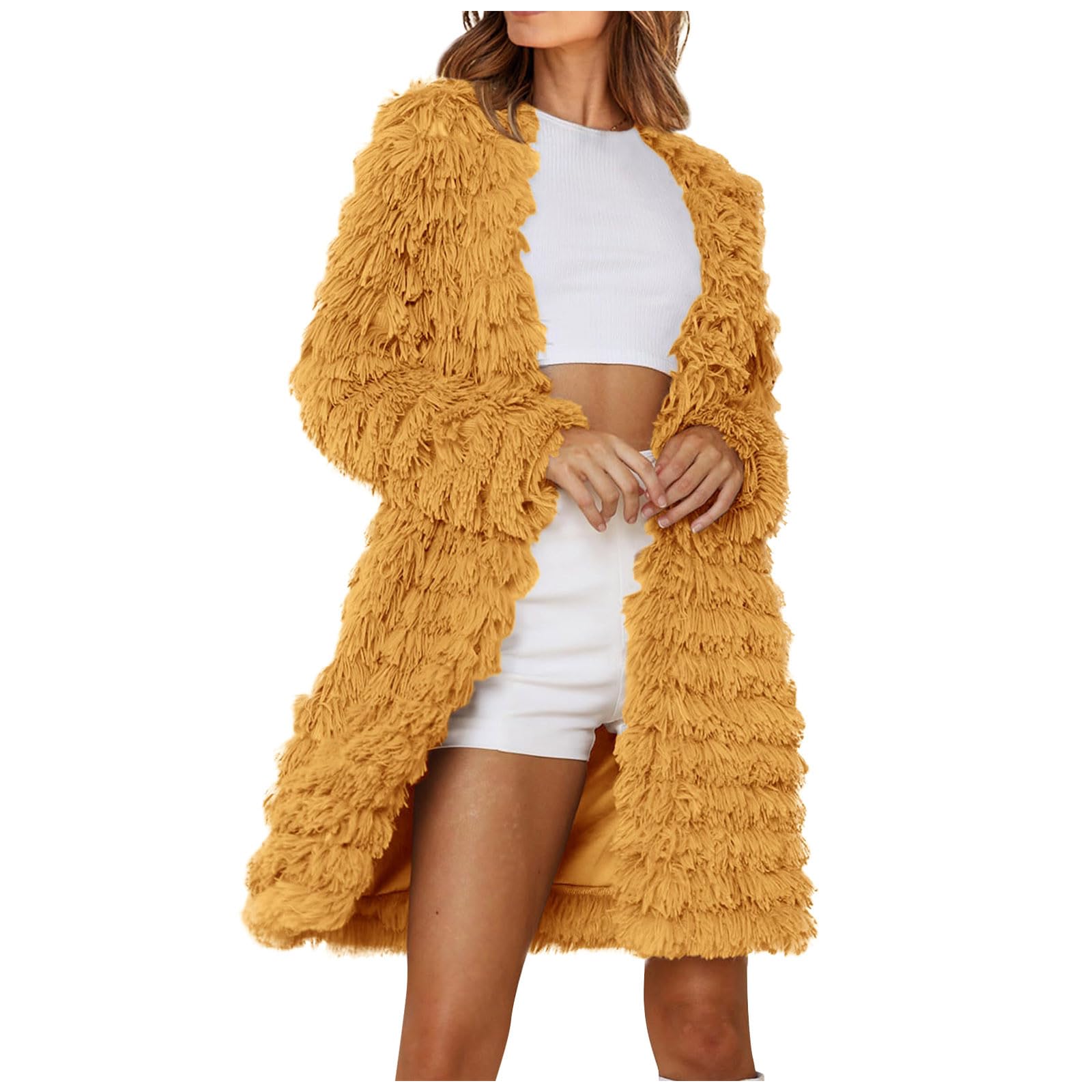 Women's Long Faux Fur Jacket Large Sizes Fur Coat Fashion Plain Faux Fur Coat Thick Warm Winter Jacket Loose Fur Jacket Long Sleeve Transition Jacket Fur Coat Winter Faux Fur Jacket Winter Coat