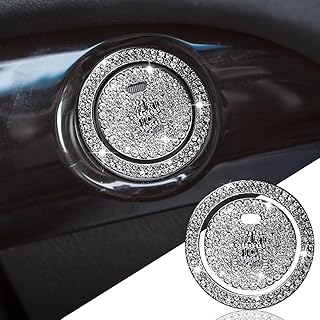 Bling Crystal Car Engine Start Ring Sticker, Sparkling Rhinestone Push Start Button Decorative Cover, Anti-Scratch Key Ignition & Knob Bling Ring Car Interior Accessories for Women (White2)
