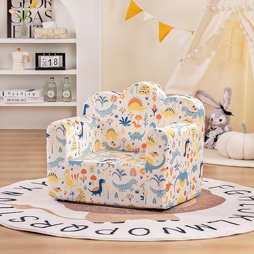 Miniatura 7 de Tiita Sofá para niños pequeños, cómodo estampado similar a la nube, silla de lectura para niños pequeños con funda lavable, asa de transporte, sofá