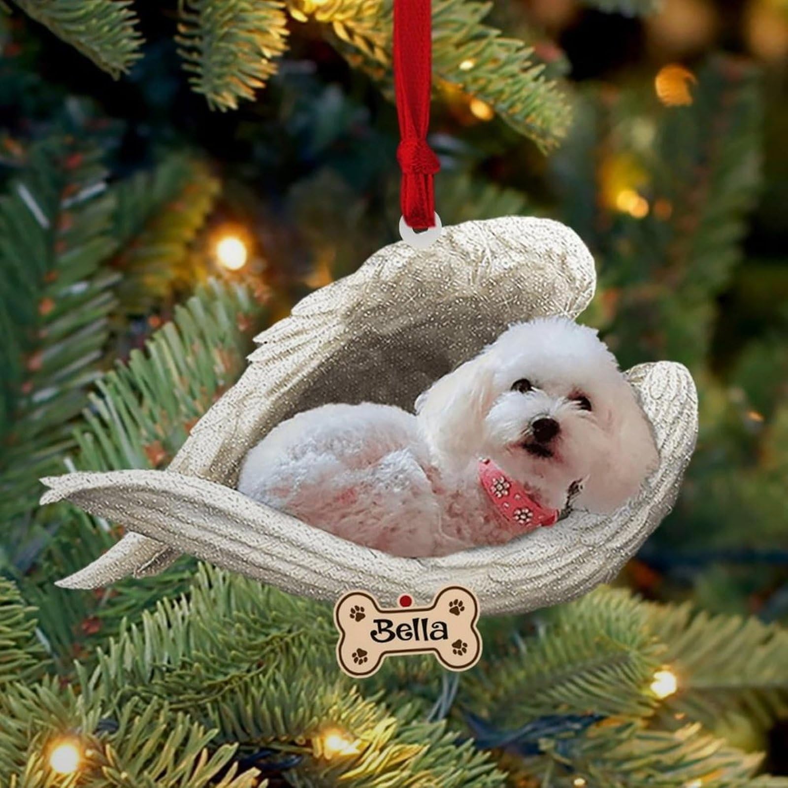 Luckluccy White Personalized Poodle Ornament,Custom Poodle Dog Ornament With Angel Wing,Dog Christmas Christmas Shape Acrylic