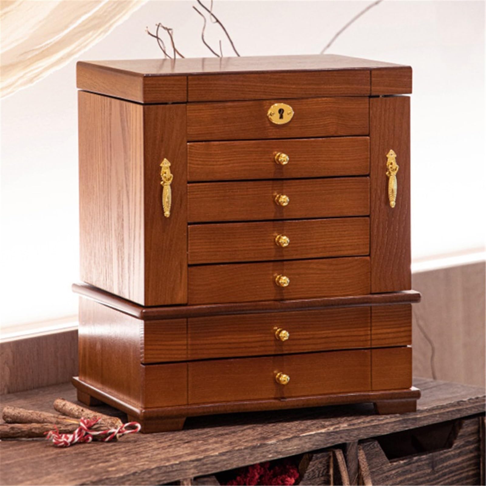 Schmuckständer Schmuckaufbewahrungsbox aus Holz, Halskettenschrank mit Schloss