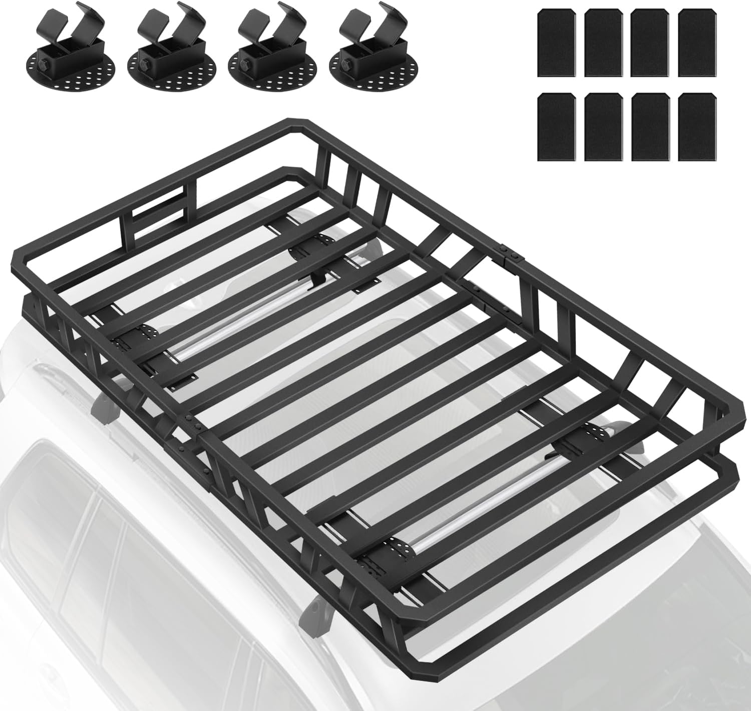 52"x36"x5" Rooftop Cargo Basket, Heavy-Duty Carbon Steel Roof Rack Carrier with 200 lb Capacity for SUV Truck Car