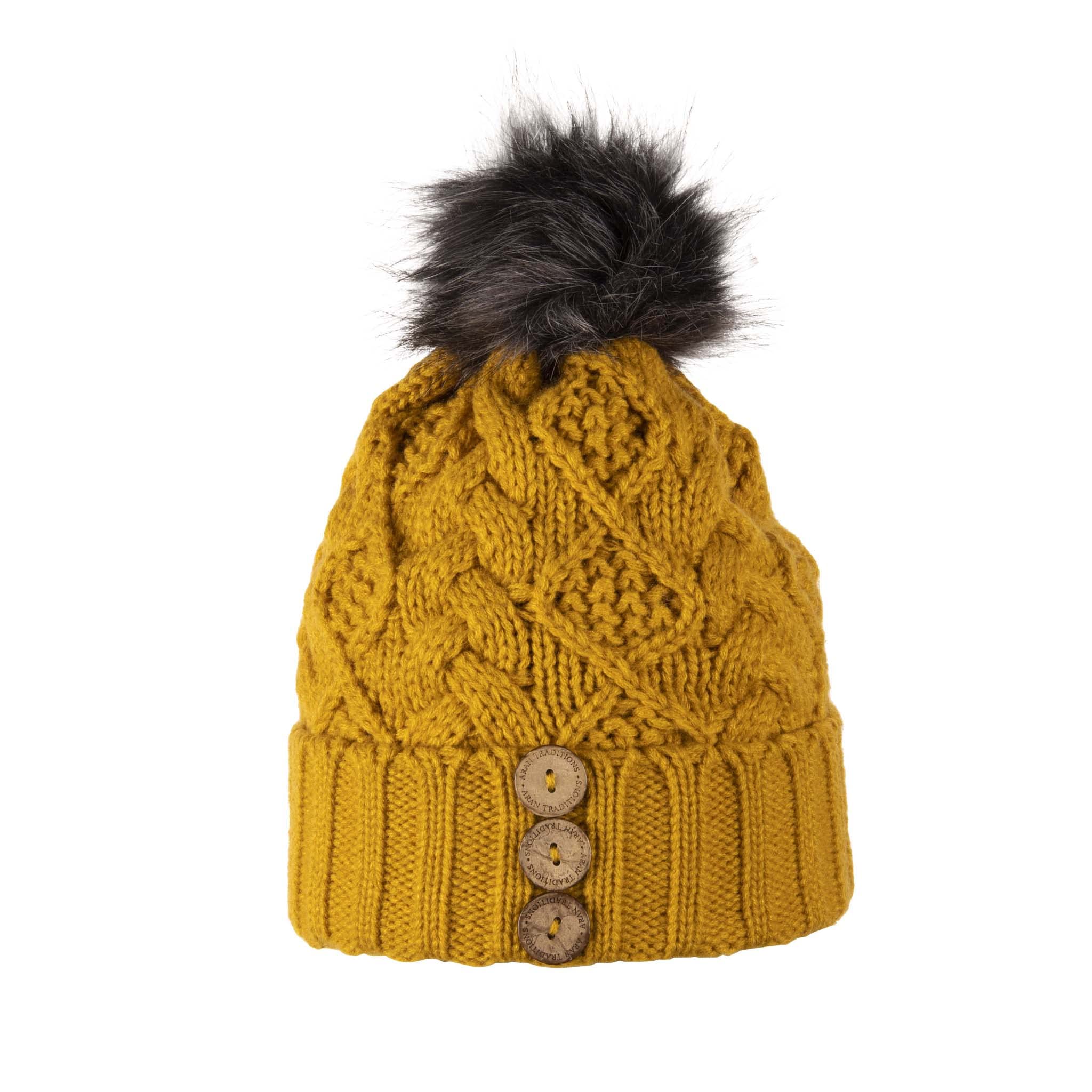 Aran Traditions Diamond Cable Button Hat (Amber)