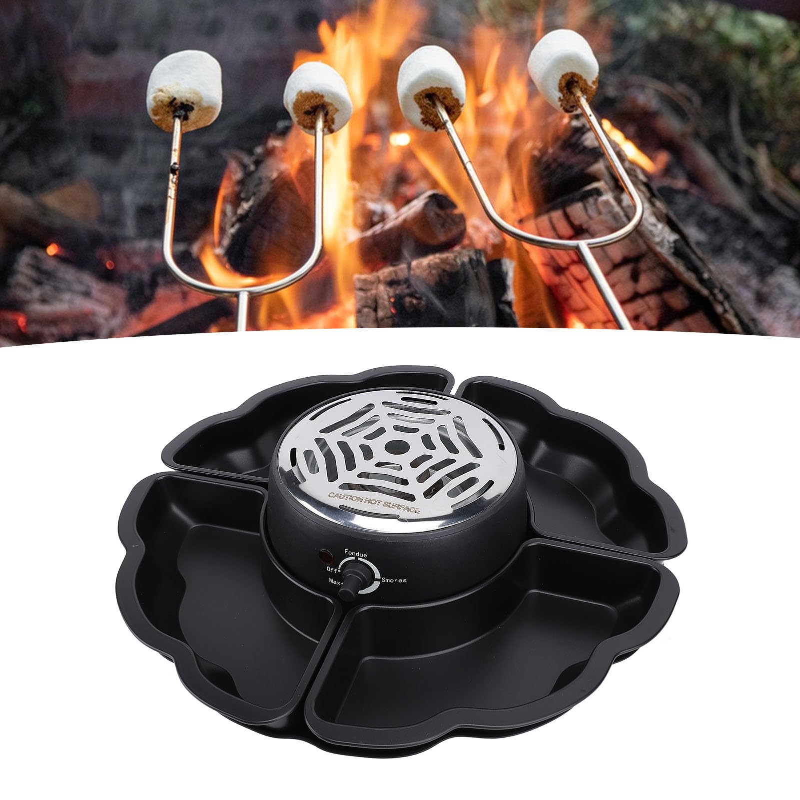 2 in 1 Electric Smores Maker, Tabletop Smores Maker Stainless Steel, Roaster with Detachable Serving Trays, Smores Maker Tabletop Indoor Kit for Party