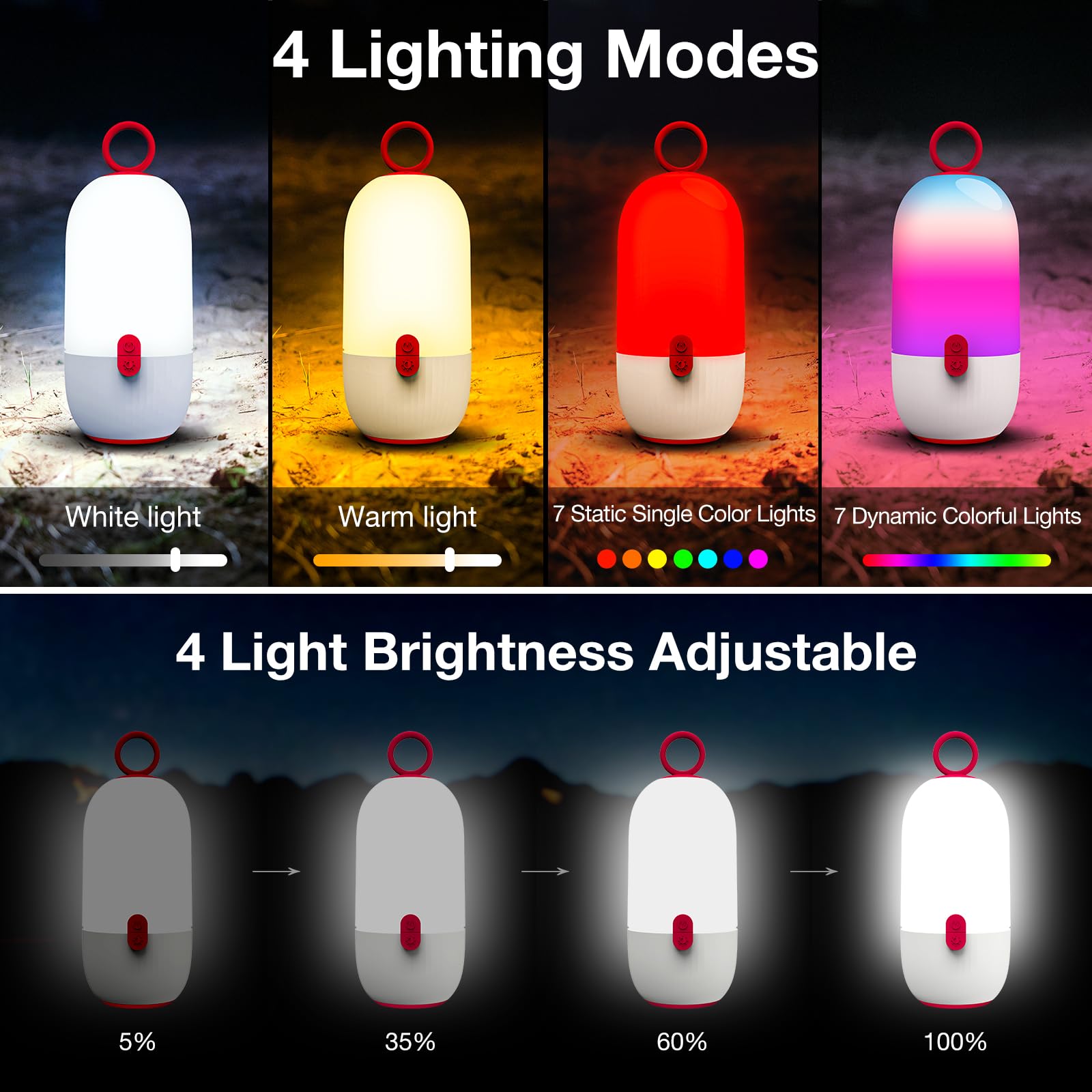 LED Camping Lantern Rechargeable, DeckTok RGB Camping Lights, Changing Color, 1200LM, 4 Days Runtime, 4 Light Modes, Waterproof Portable Lanterns for Power Outages, Hiking, Emergency, Home-1 Pack