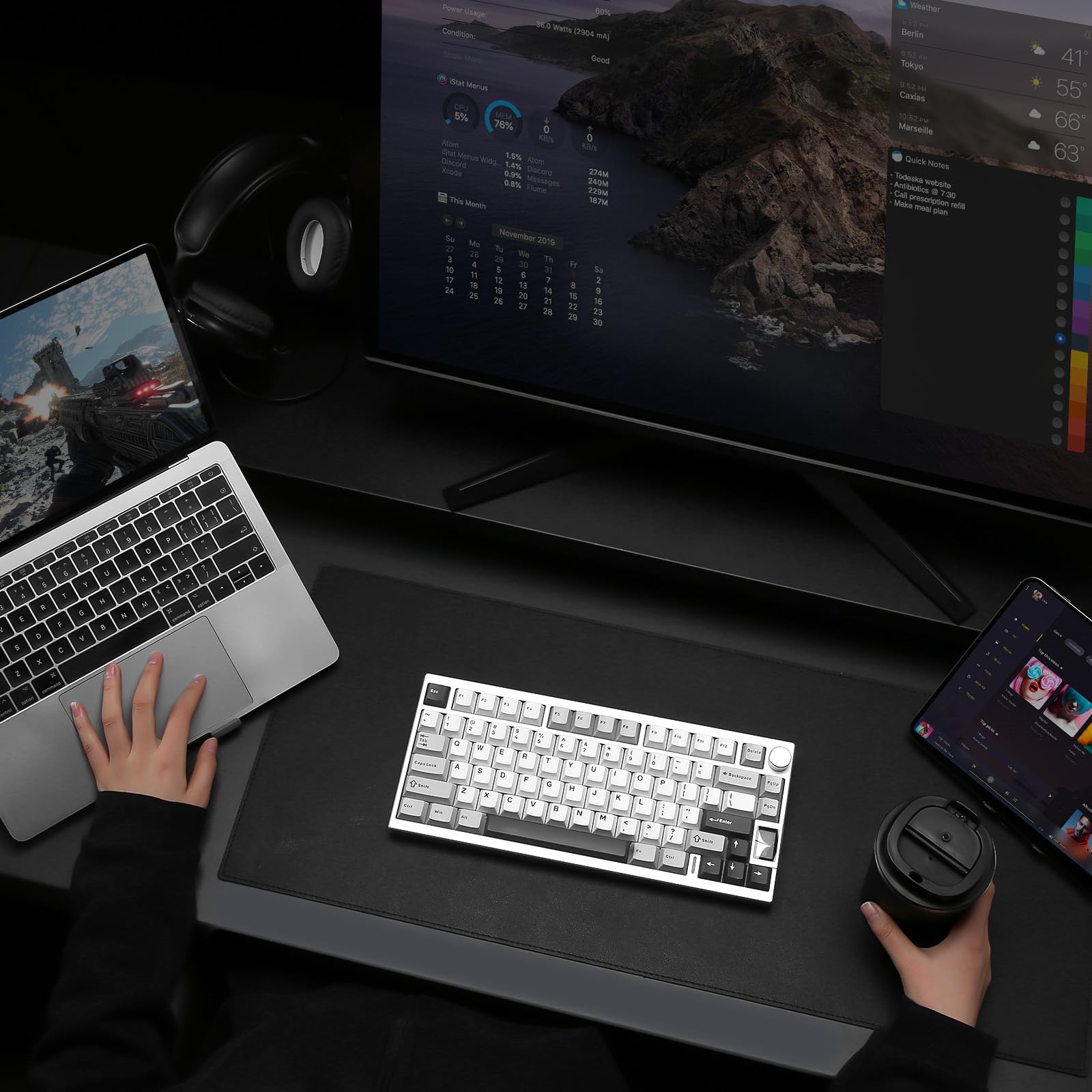 YUNZII AL80 Drahtlose Mechanische Tastatur, Volles Aluminium CNC, Smart LCD Display, Heiße Austauschbare Dichtung Mount 75% Layout, BT/2.4G/USB-C, QMK/VIA