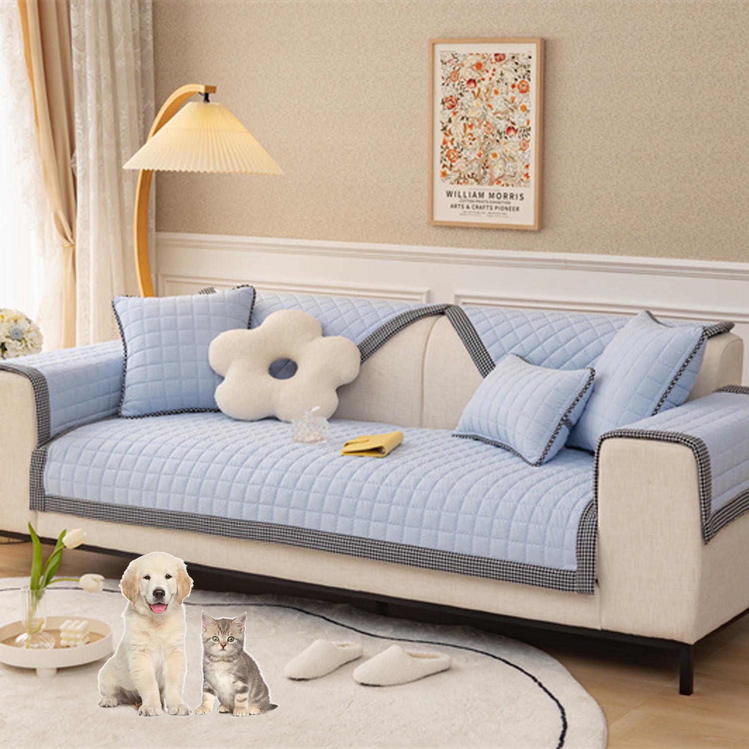 Housse de canapé sectionnelle coton bleu pour un salon chaleureux