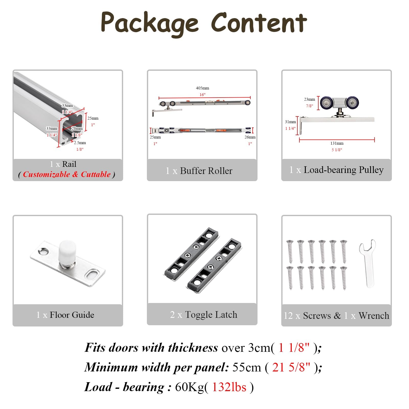 Riel de Aluminio Premium para Puerta corrediza de Granero con Cierre Suave, Kit de herrajes para Puerta corrediza Individual, Sistema de Marco para Puerta empotrada para Puertas de Armario (