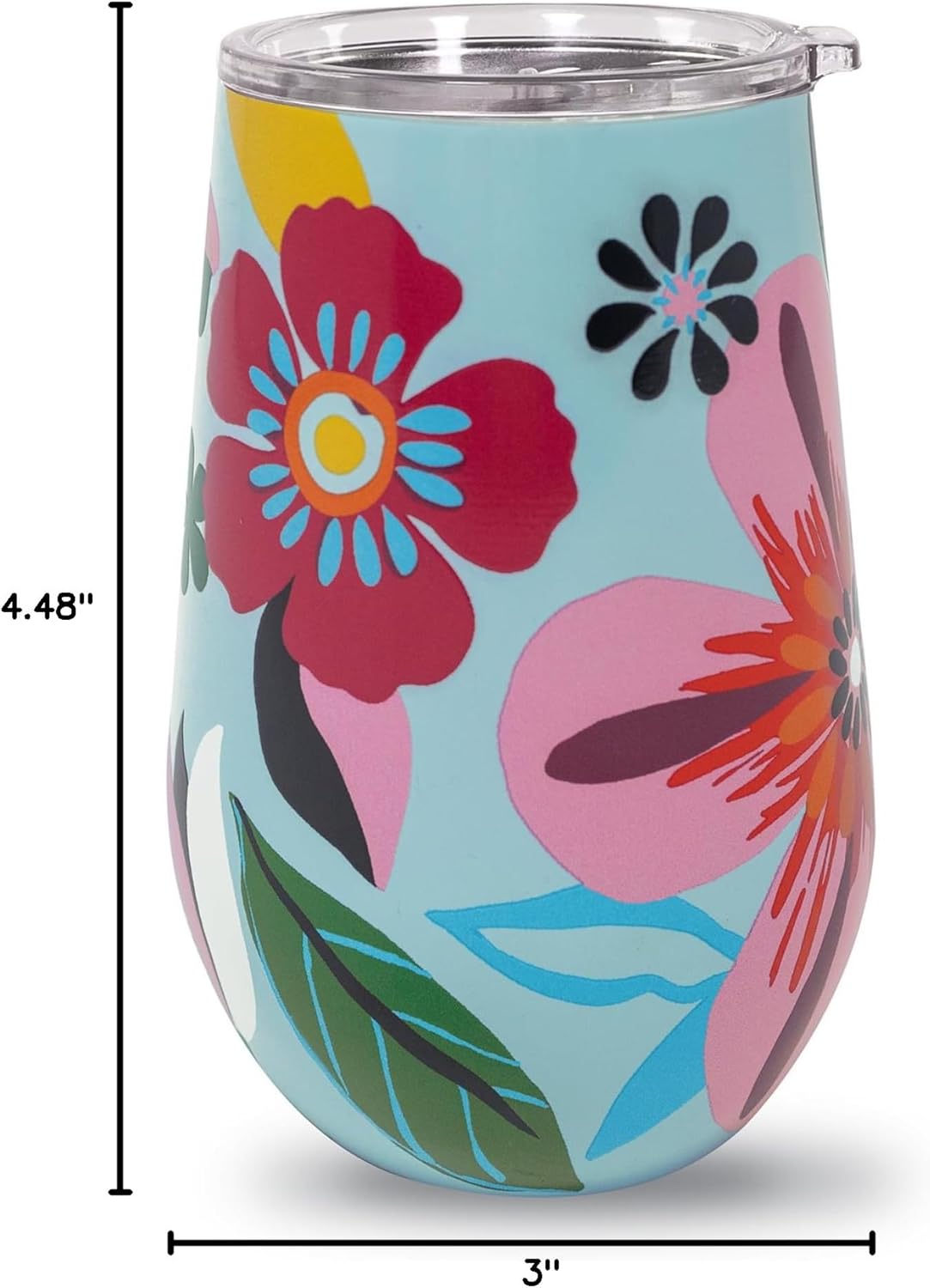 kate spade new york Insulated Stainless Steel Wine Tumbler, 16 Ounce Double Wall Tumbler, Pink Stemless Travel Cup with Lid, Safari Floral
