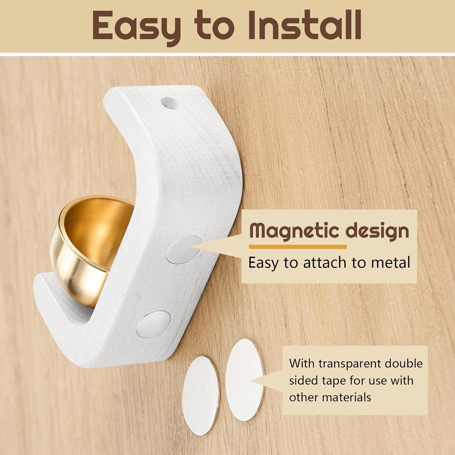 Zonon 6 Pcs Magnetic Wooden Wind Chime Doorbell Decoration Shopkeepers Bell for Door Opening C Shape for Housewarming Gift Refrigerator Room Garden Restaurant (White)